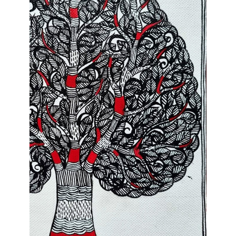 Arbre dense de Madhubani | Acrylique sur toile tendue à la main | Par Pritanjali