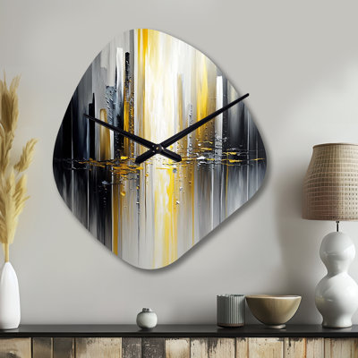Abstract Geometric Black And Yellow II - Nebula Shape Decorative Black Abstract Geometric Wall Clock