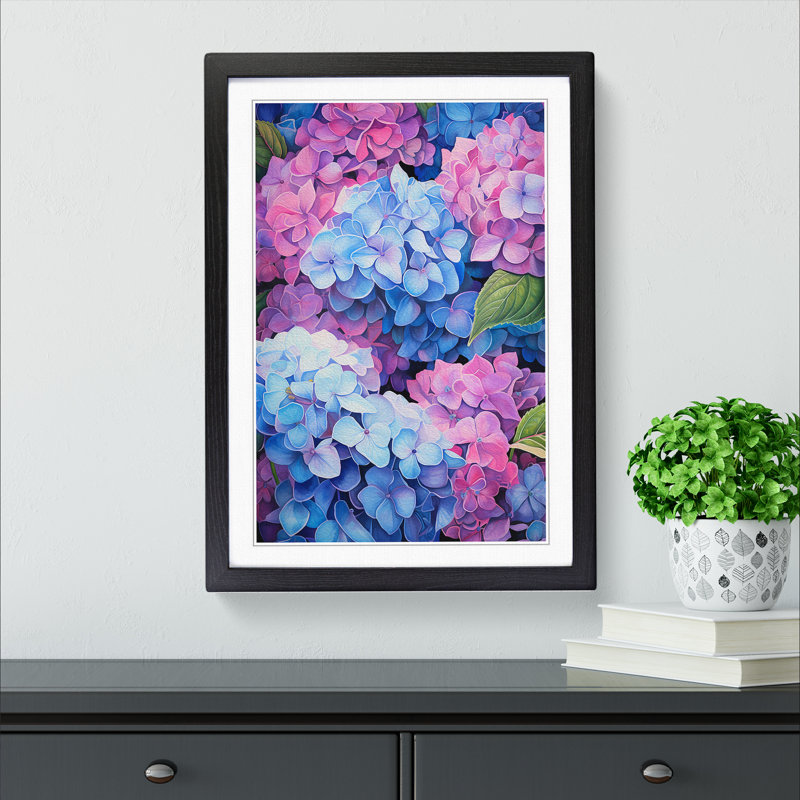 Hydrangea Tachisme No.2 - Framed Print, 64cm H x 46cm W x 2cm D, Black Framed