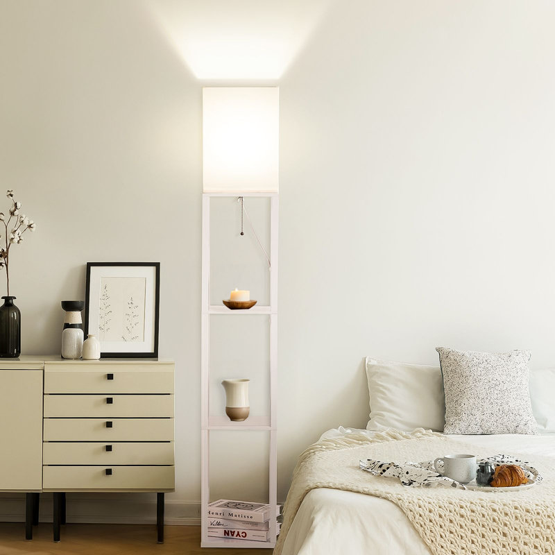 Lampe sur pied colonne 63 po avec tablettes et ampoule incluse, Blanc