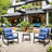 3 Pieces Outdoor Chair With Blue Comfort Sponge Cushions - All-Weather Materials For Poolside, Garden, Lawn 2 Patio Furniture Cushioned Chairs Weather For Lawn, Poolside Metal & Pe