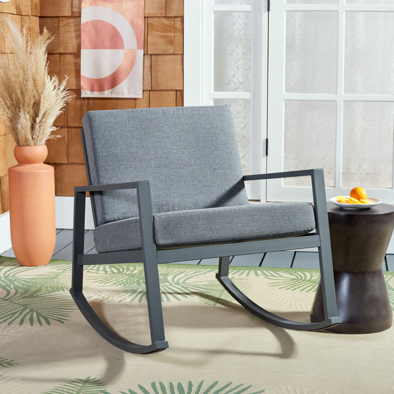 Chaise berçante en métal avec coussins Bia, Tissage de performance gris