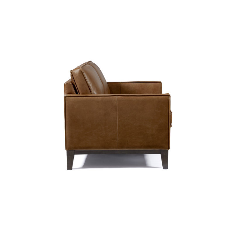 Causeuse à accoudoirs carrés en cuir véritable de 59 po Akansha