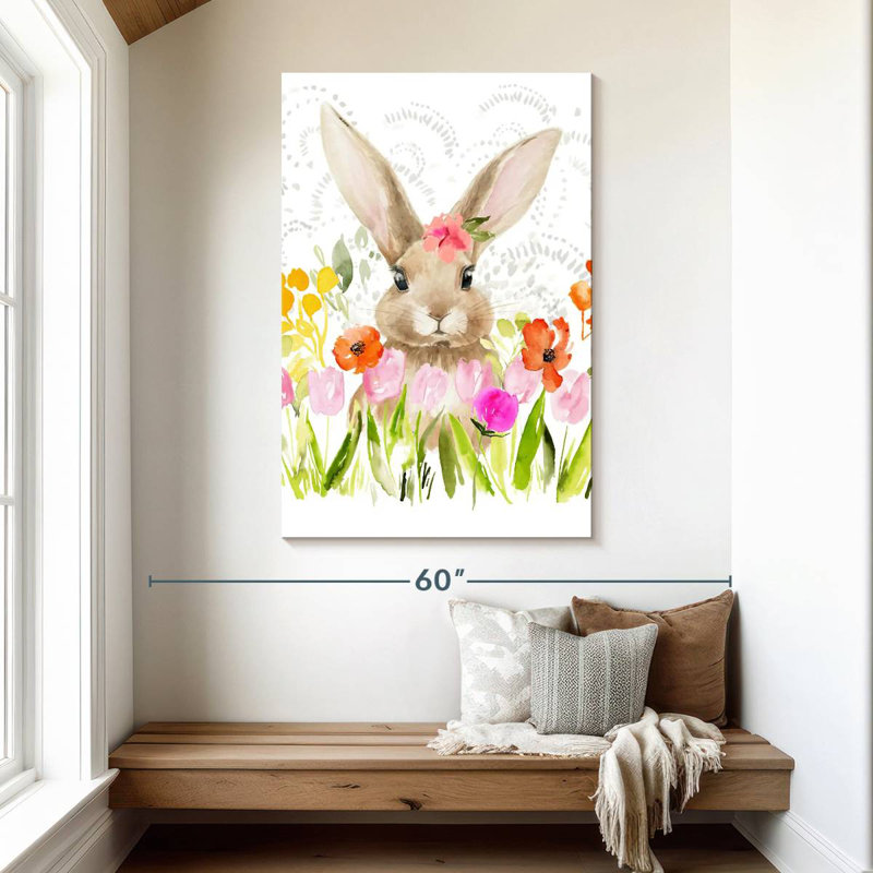 Fleurs d'avril et lapin I, H 48 po x l 32 po