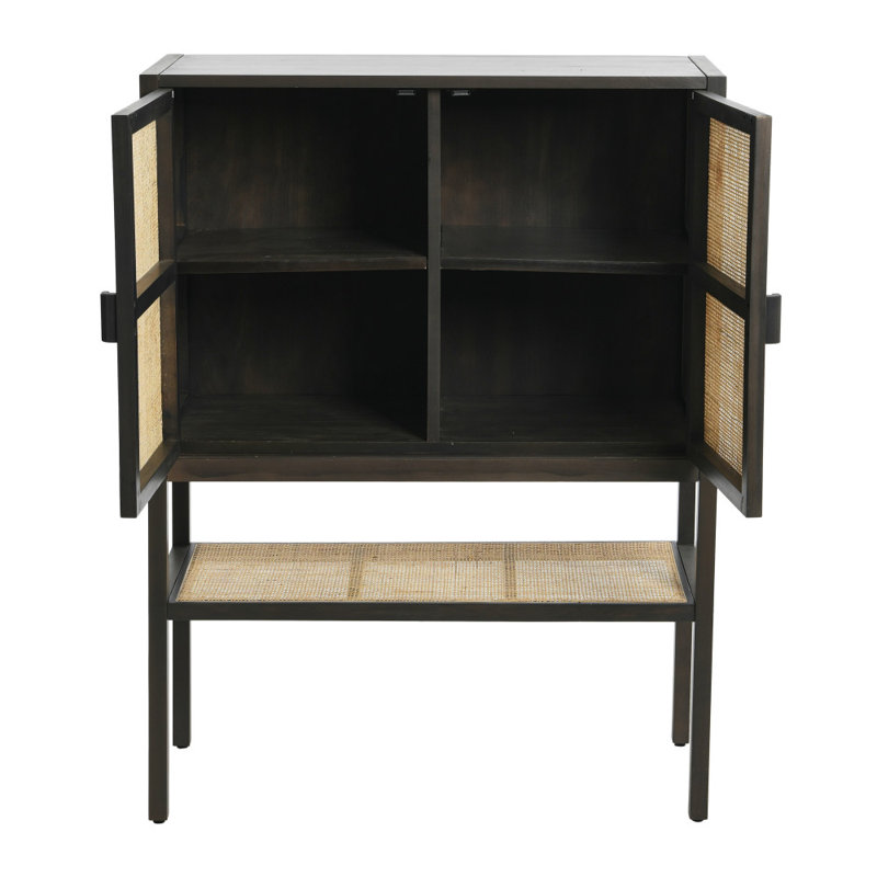 Armoire en rotin et bois Boho, Gris foncé