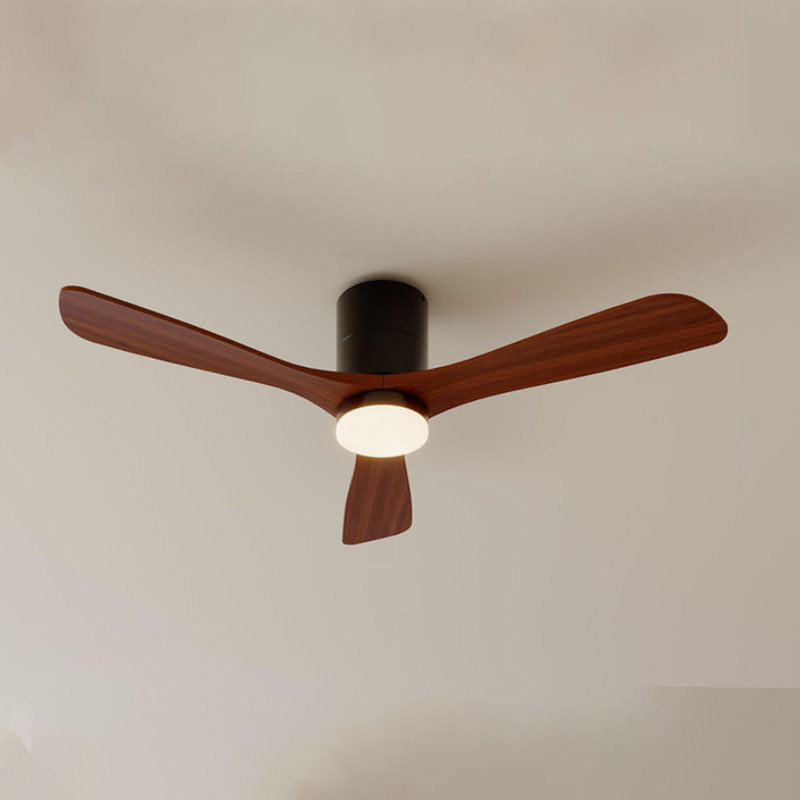Ventilateur de plafond à DEL intelligent 48 po avec télécommande, moteur silencieux à 6 vitesses et pales en bois naturel