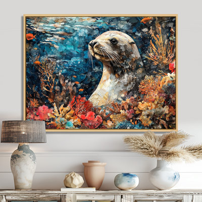 Hargett Curious Sea Lion Above A Coral II - Sea Lion, art mural sur toile