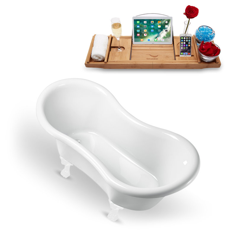62.2'' x 30.7'' Soaking Acrylic Bathtub, Glossy White, Polished Chrome
