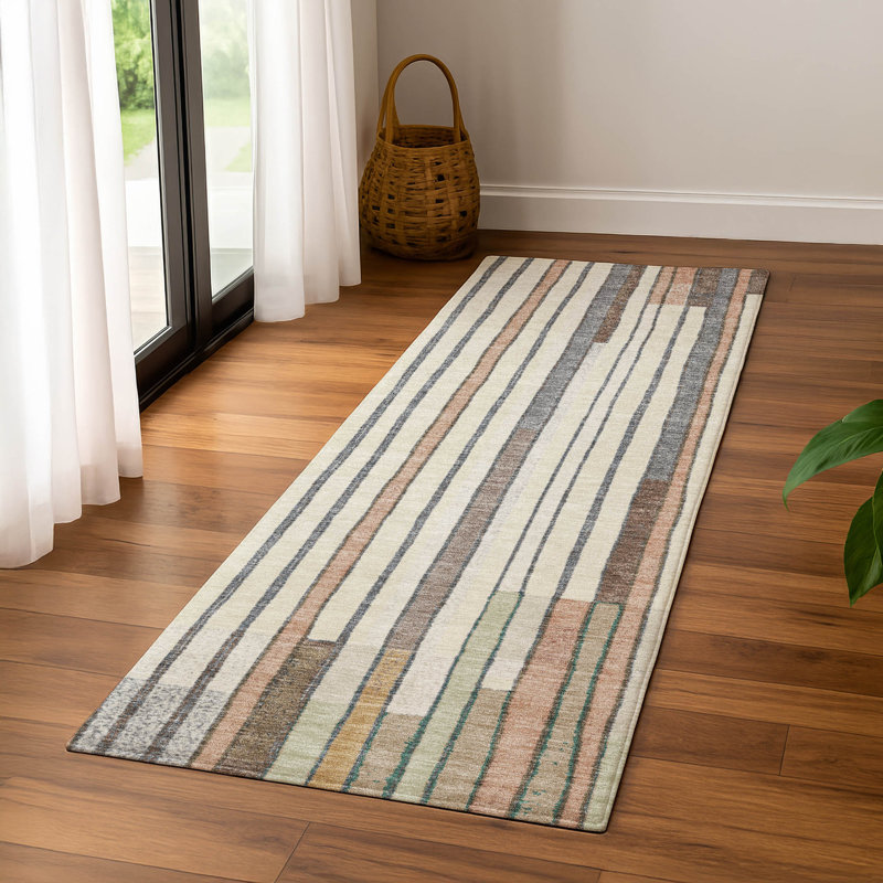 Premium Machine Washable Mayfield AMF2189 geometric Rug, 2'3" x 7'6" Runner, Brown