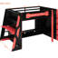 Lit mezzanine double en bois rouge pour le travail et les jeux, avec éclairage ambiant sous le téléviseur, 6 ans et plus d'éclairage, tablettes à plusieurs niveaux,-130762688-130762690