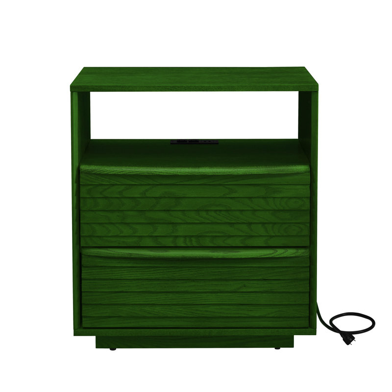 2 Drawer Mid-Century Nightstand, Green
