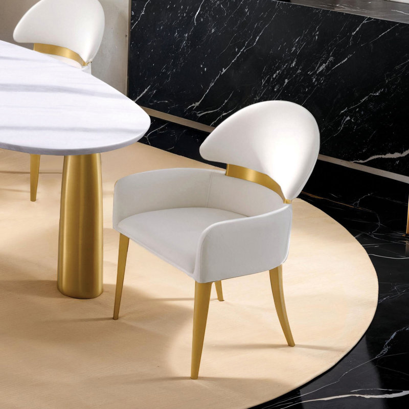 Chaise avec accoudoirs contemporaine l 22 po (2 / RCT), blanc / or mat
