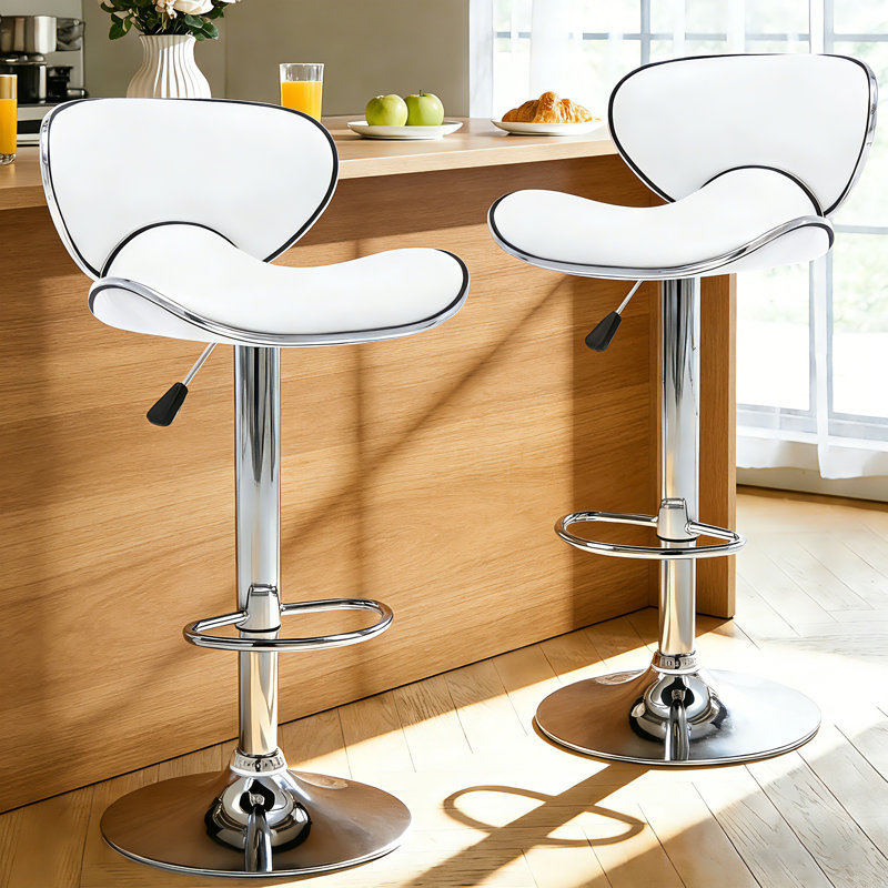 Swivel Upholstered Adjustable Counter stools Set of 2, Modern PU Leather Counter Height Bar Stools with Back and Footrest