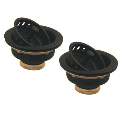 Solid Brass Push-Pull Style Kitchen Sink Drain Basket Strainer - 2-Pack