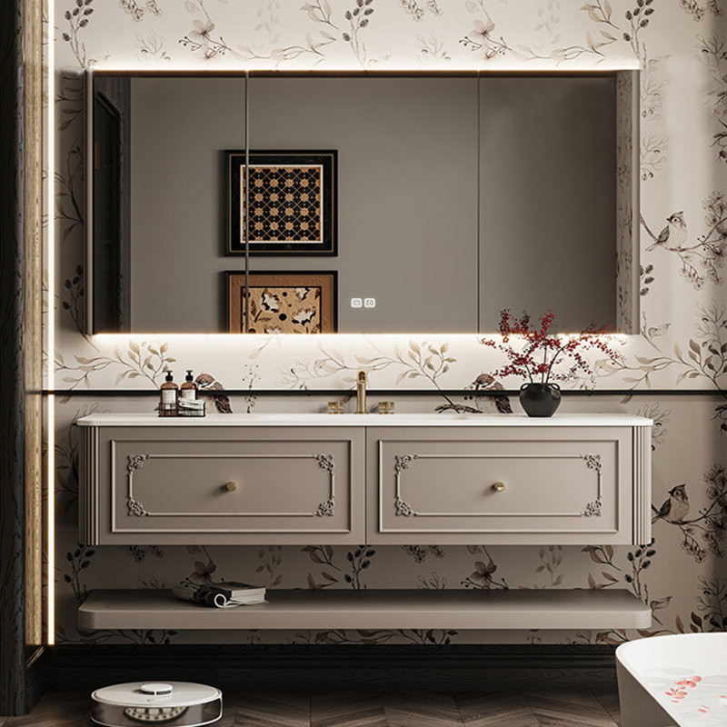 Armoire de salle de bain luxueuse de style américain, Gris clair, H 18,35 po x l 51,18 po x P 21,65 po