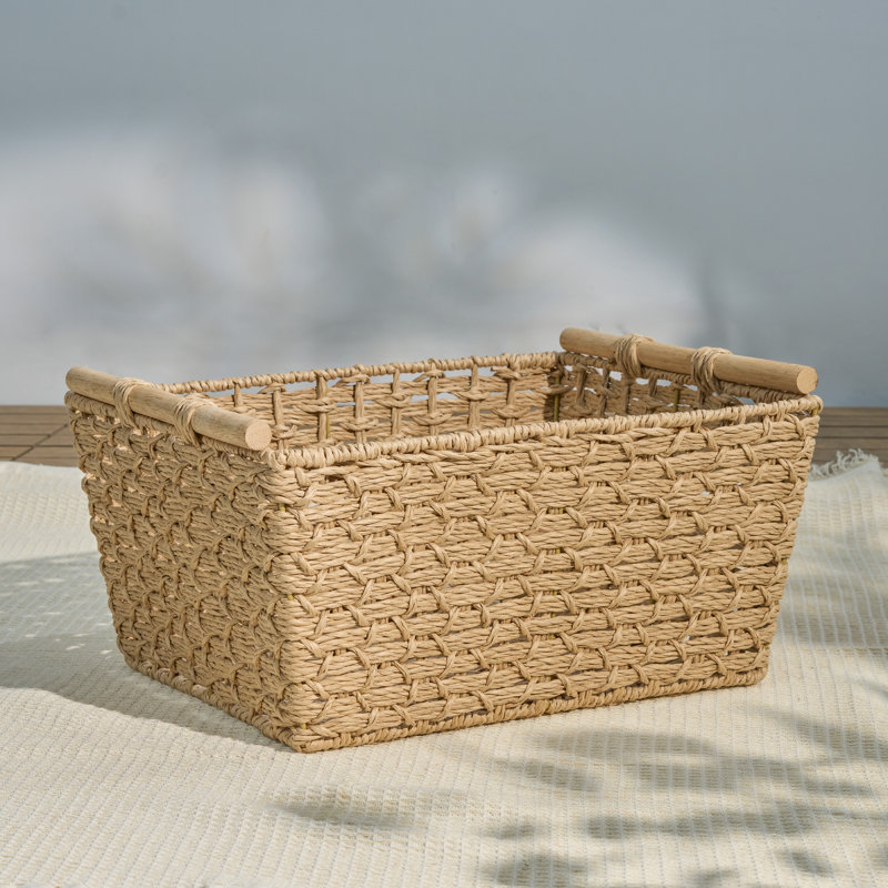 Bay Isle Home™ Ludmilla Rectangular Multi Purpose Water Hyacinth Baskets with Handles - 16" x 12" x 13"