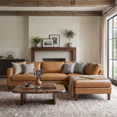 Canapé modulaire en L en cuir véritable Thibodeau