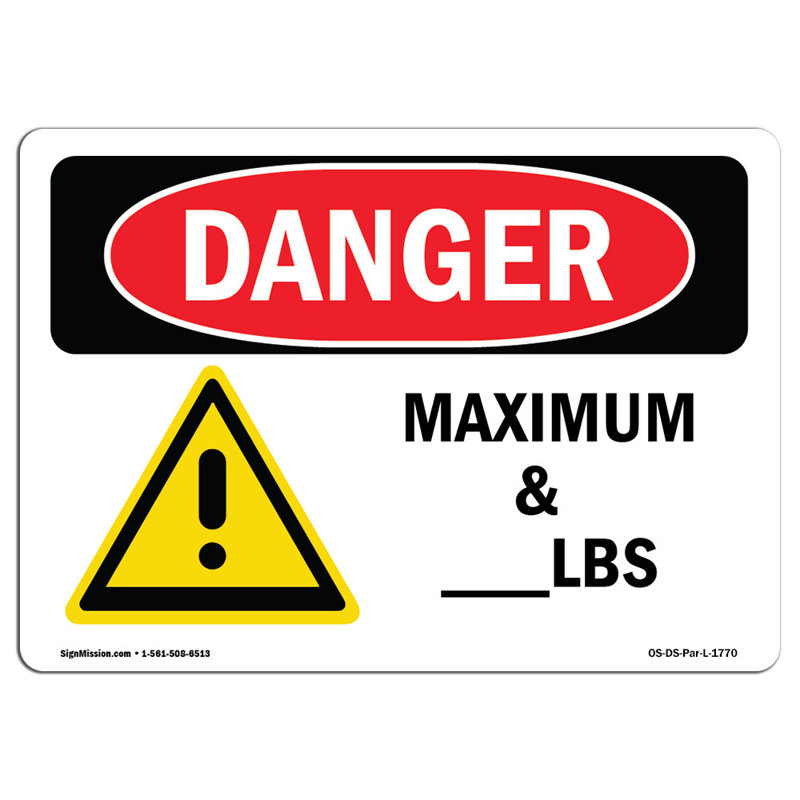 Charge maximale personnalisée - signe de danger lb, H 12 po x l 18 po x P 0,1 po