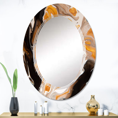 Orange et marbre noir Waves I - Miroir mural moderne
