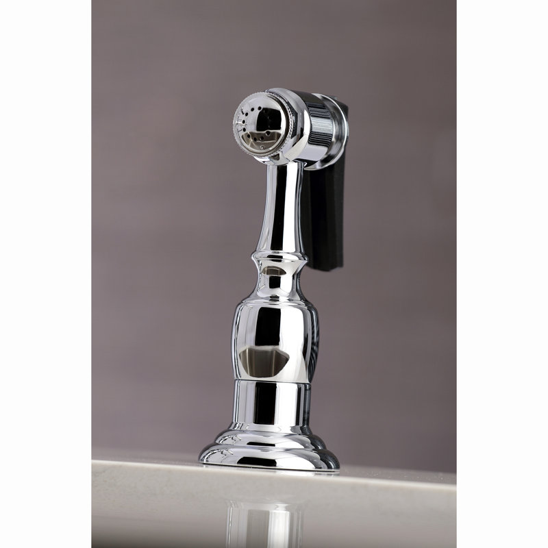 Kingston Brass Restoration Two-Handle 4-Hole Deck Mount Bridge Kitchen Faucet with Brass Side Sprayer, Oil Rubbed Bronze
