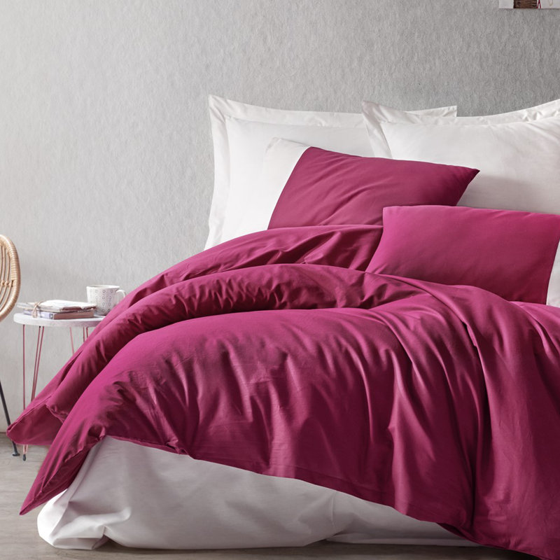 Ensemble de housse de couette en coton 4 pièces Slatford Claret, Housse de couette de très grande taille + 1 drap