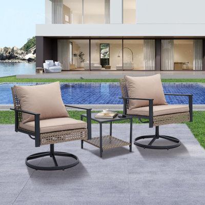 3 Pieces Patio Outdoor Furniture Set with 2-Tier Coffee Table