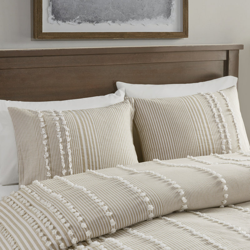 Anslee 100% Cotton Yarn Duvet Cover Set, King Duvet Cover + 2 King Shams, Beige