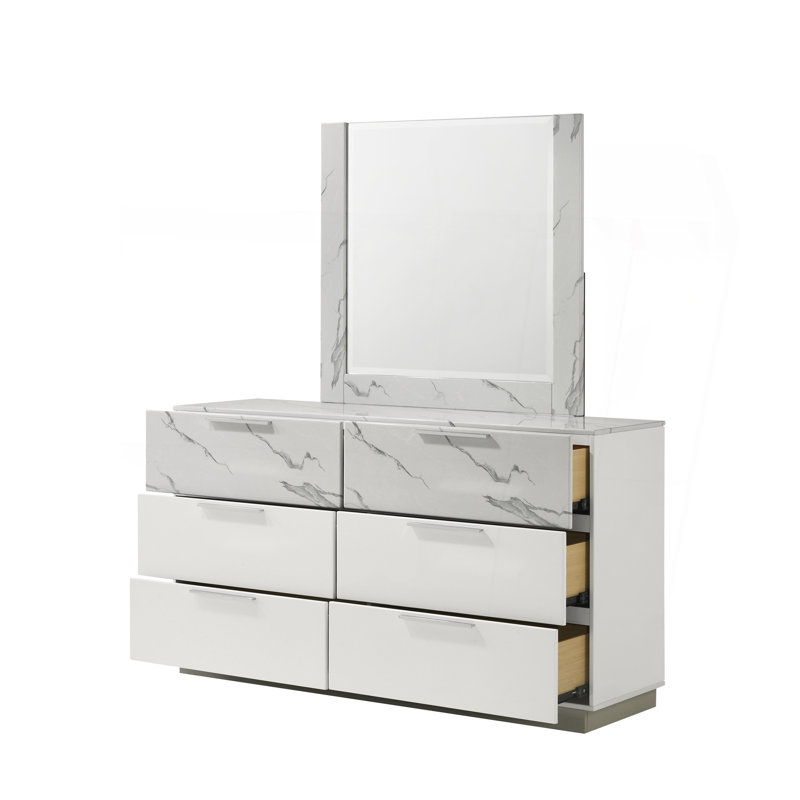 Ensemble de 4 pièces Mist Queen - Finition bicolore très brillante en marbre et laque avec éclairage DEL blanc