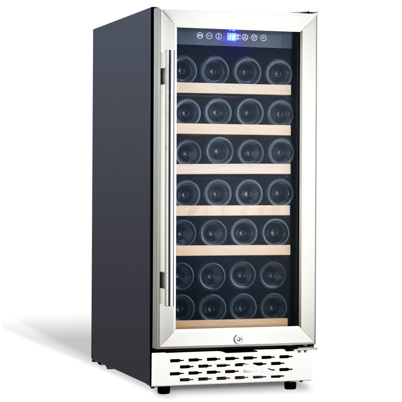28-Bottle Wine Refrigerator & Beverage Cooler – Freestanding Wine Cooler with Digital Temp Control, Glass Door & LED Touch Displa