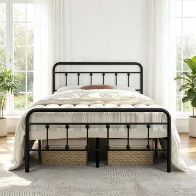 Single Double Size Metal Bed Frame with Headboard and Footboard, Victorian Style Platform Bed Frame, Mattress Foundation, No Box Spring, Black (Mattress Not Included)