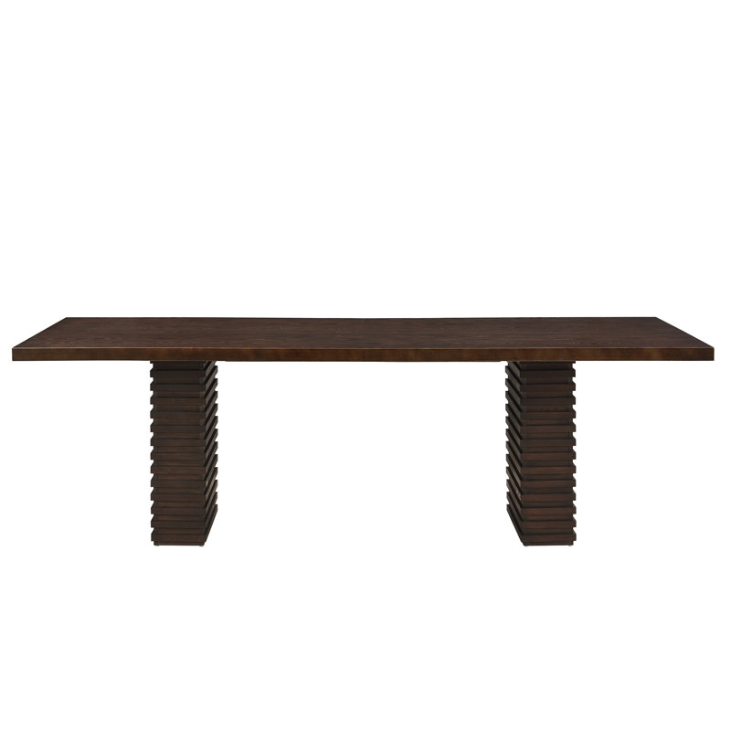  95" Rectangular Dining Table with Solid Wood Top & Sculpted Pedestal Bases, Modern Dining Room Table, Espresso, Espresso