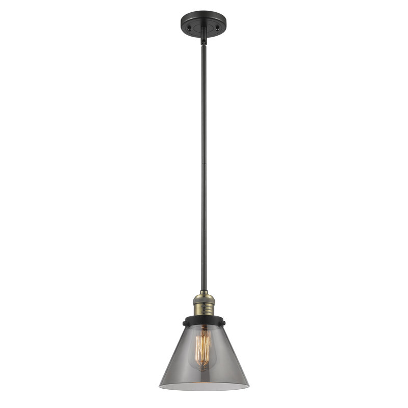 Luminaire suspendu conique à 1 lumière Mosley, Ampoule DEL 6 watts Vinage, Plaqué couleur fumée, Noir mat