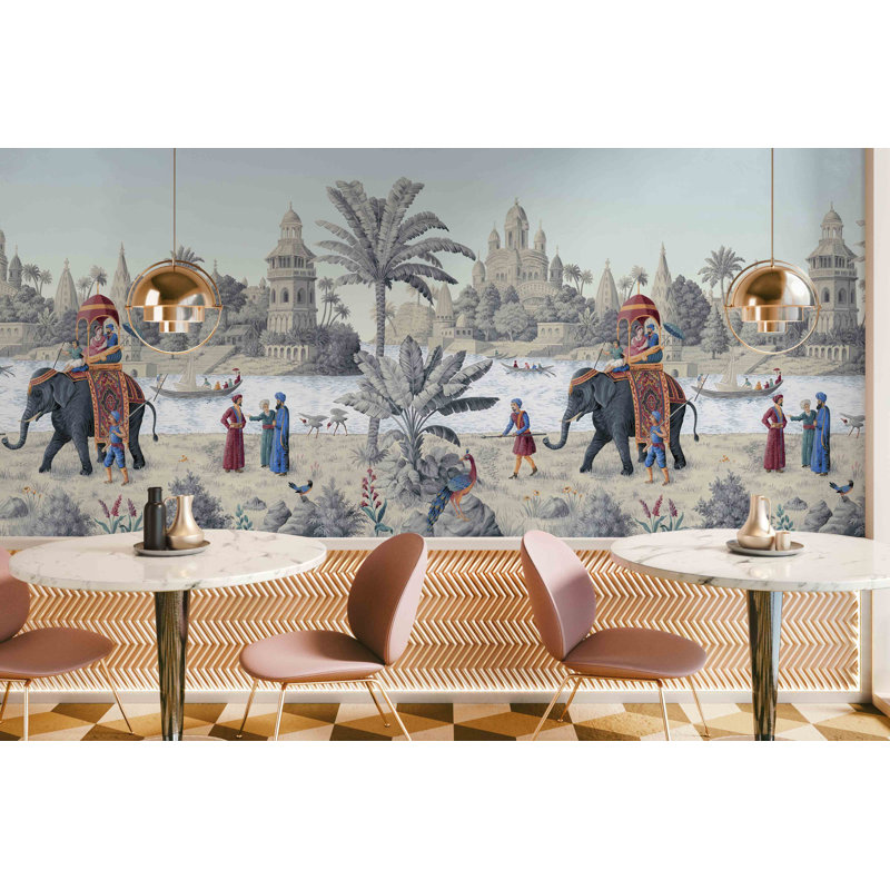 Papier peint exotique «Panorama», Bleu, L 55 po x l 81 po