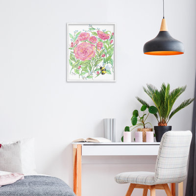 Peony & Bumble Bee Framed Giclee, design by Maureen Grigs