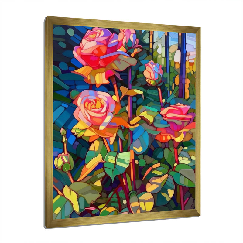 Floraison de roses roses au soleil de l'après-midi, H 20 po x l 12 po x P 1 po, Cadre photo doré simple