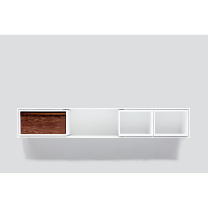 New School 3 Piece Walnut Solid Wood Cube Shelf with Drawer