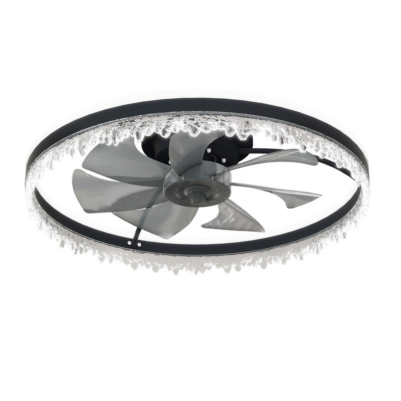 24'' Modern LED Ceiling Fan with Light, Dimmable, Crystal Design, Invisible Blades, Remote & APP Control, Adjustable Colour Temp, Quiet Fan for Bedroom Living Room