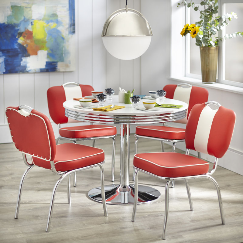 Ensemble de salle à manger Sherly, Rouge / Blanc, 5 pièces: table, 4 chaises