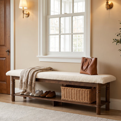 Banc en bois massif 70,9 "avec rangement pour le vestibule et banc pour chaussures