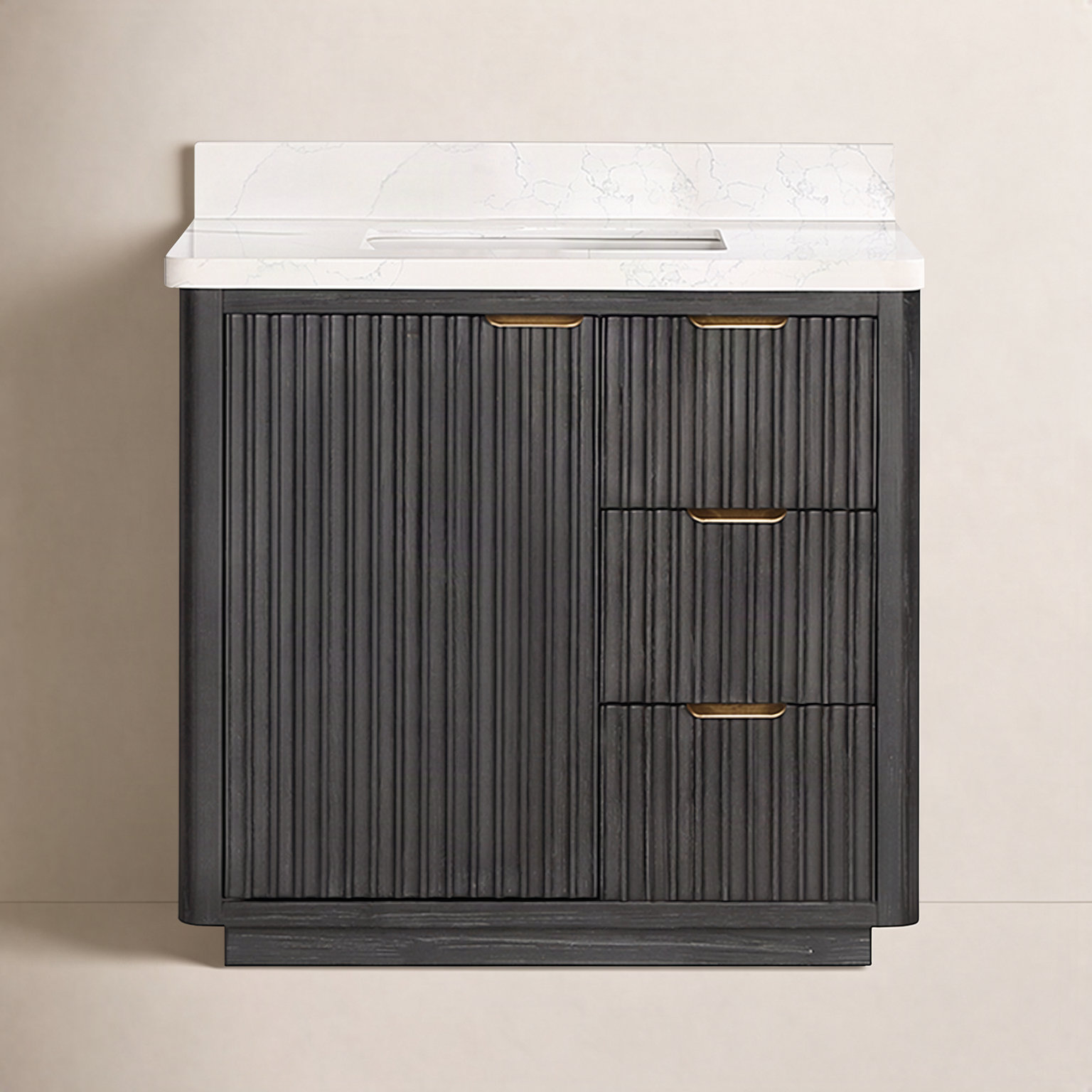 Adela 36'' Single Bathroom Vanity, Black, White, Gold