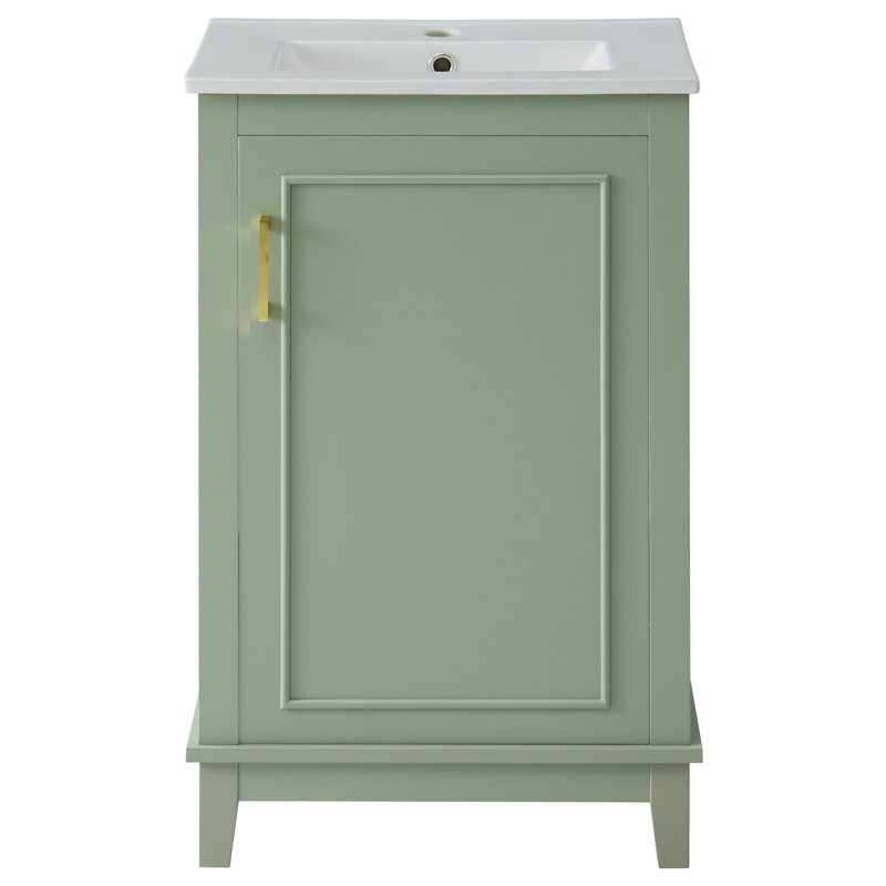 Meuble-lavabo moderne avec lavabo en céramique et grand rangement, Vert