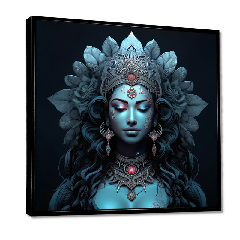 Bleu Shiva Compassion - Hindouisme, art mural, Toile avec cadre flottant noir, H 16 po x l 16 po x P 1 po