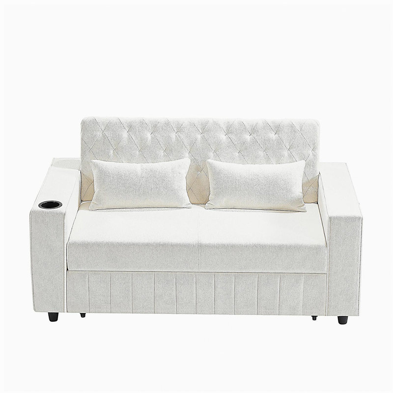61,4 po Canapé-lit convertible Canapé-lit convertible Canapé-lit moderne avec dossier réglable pour le salon, beige, Beige