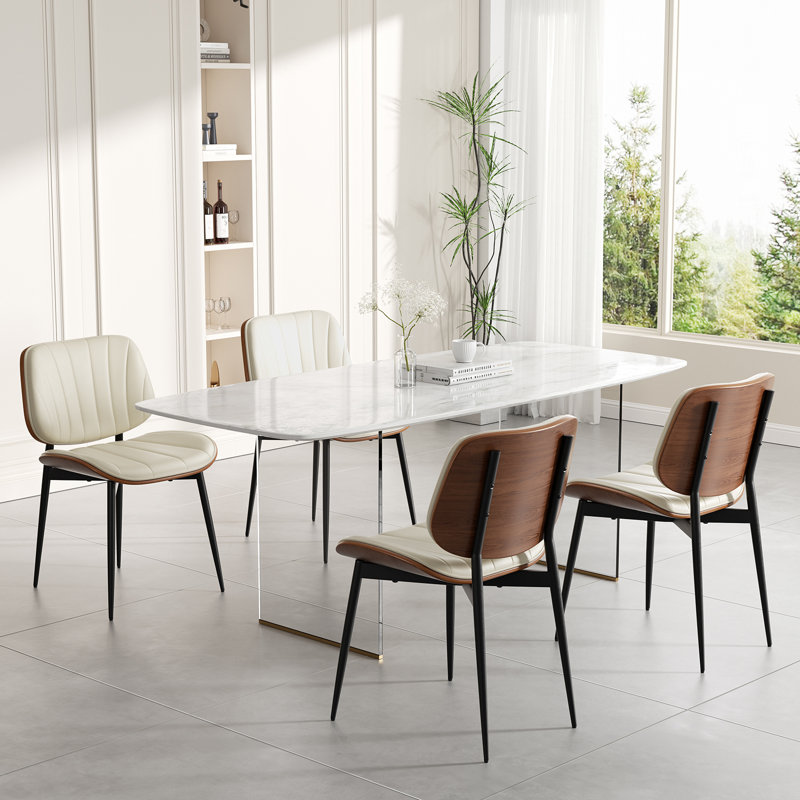 Stylish Faux Leather Dining Chairs: Elegant Side Chairs For Dining Rooms, Kitchens, And Living Spaces, Beige, 4