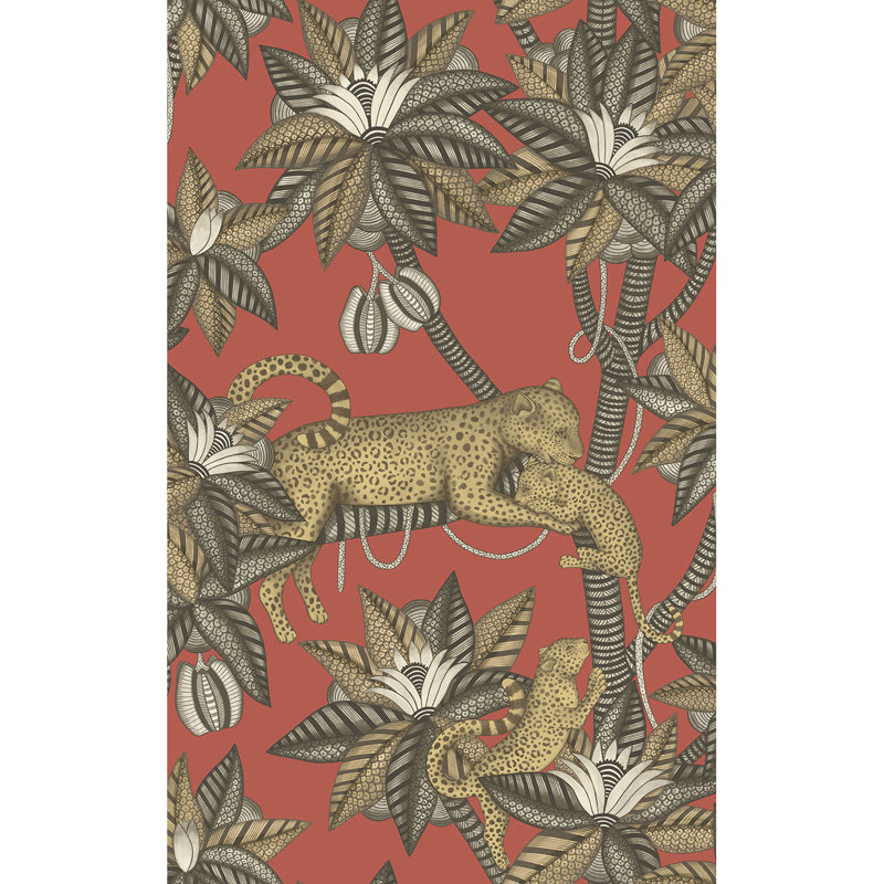 Ardmore-Jabula Satara 33' L x 20.5" W Wallpaper Roll, Soot/Metallic Gold/Rouge