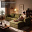 Canapé 3 places en lin vert avec pouf, ensemble de canapé moderne rembourré