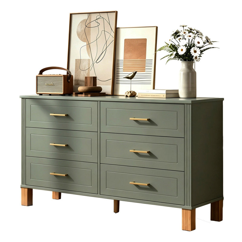 Heavy-Duty Wooden 6-Drawer Double Dresser, Olive