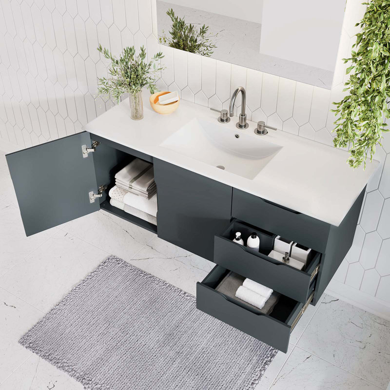 Modway Vitality 48" Single Sink Bathroom Vanity, White, Gray