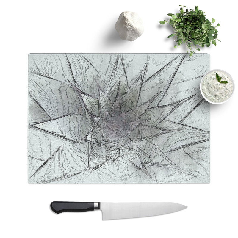 Tempered Glass Green & Purple Succulent Chopping Board, 28.5 cm x 39 cm