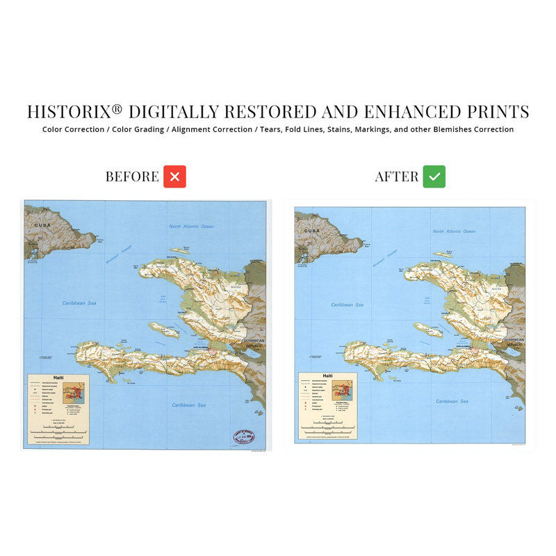 Carte d'Haïti de 94, L 16 po x H 16 po